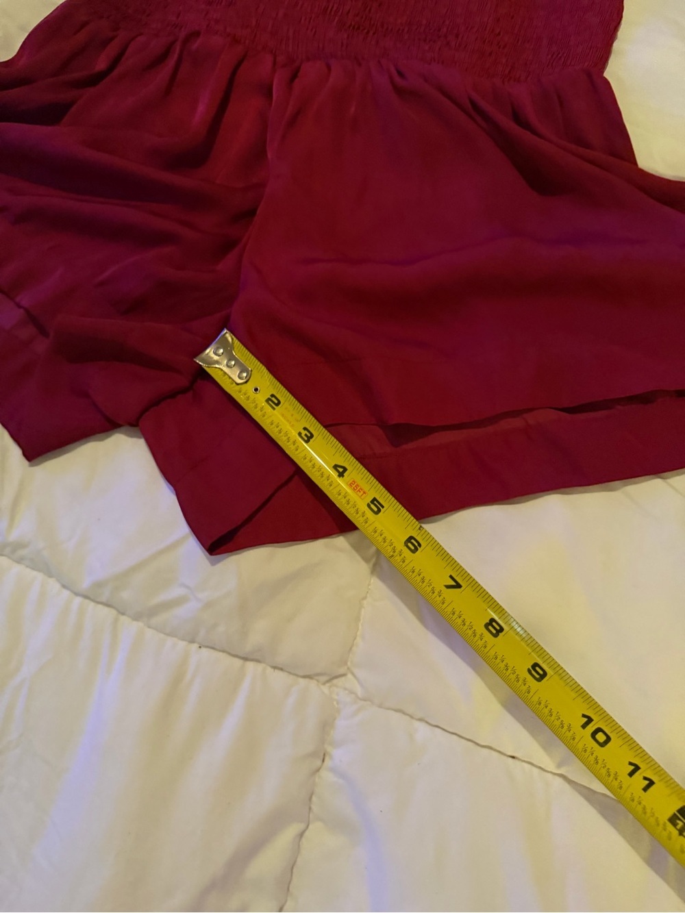 TCEC Smocked High-Waist Wine Red Flowy Women’s Shorts - Picture 6 of 7
